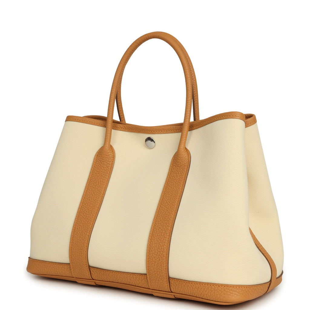 Hermes Garden Party 30 Beton Toile Militaire Canvas and Biscuit Negonda Palladium Hardware