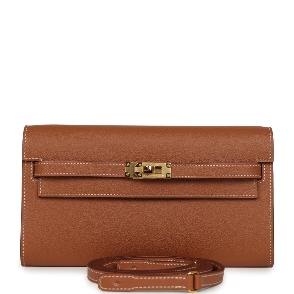 Pre-owned Hermes Kelly Wallet To Go Gold Evercolor Gold Hardware