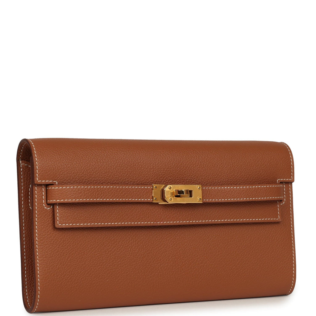 Pre-owned Hermes Kelly Wallet To Go Gold Evercolor Gold Hardware