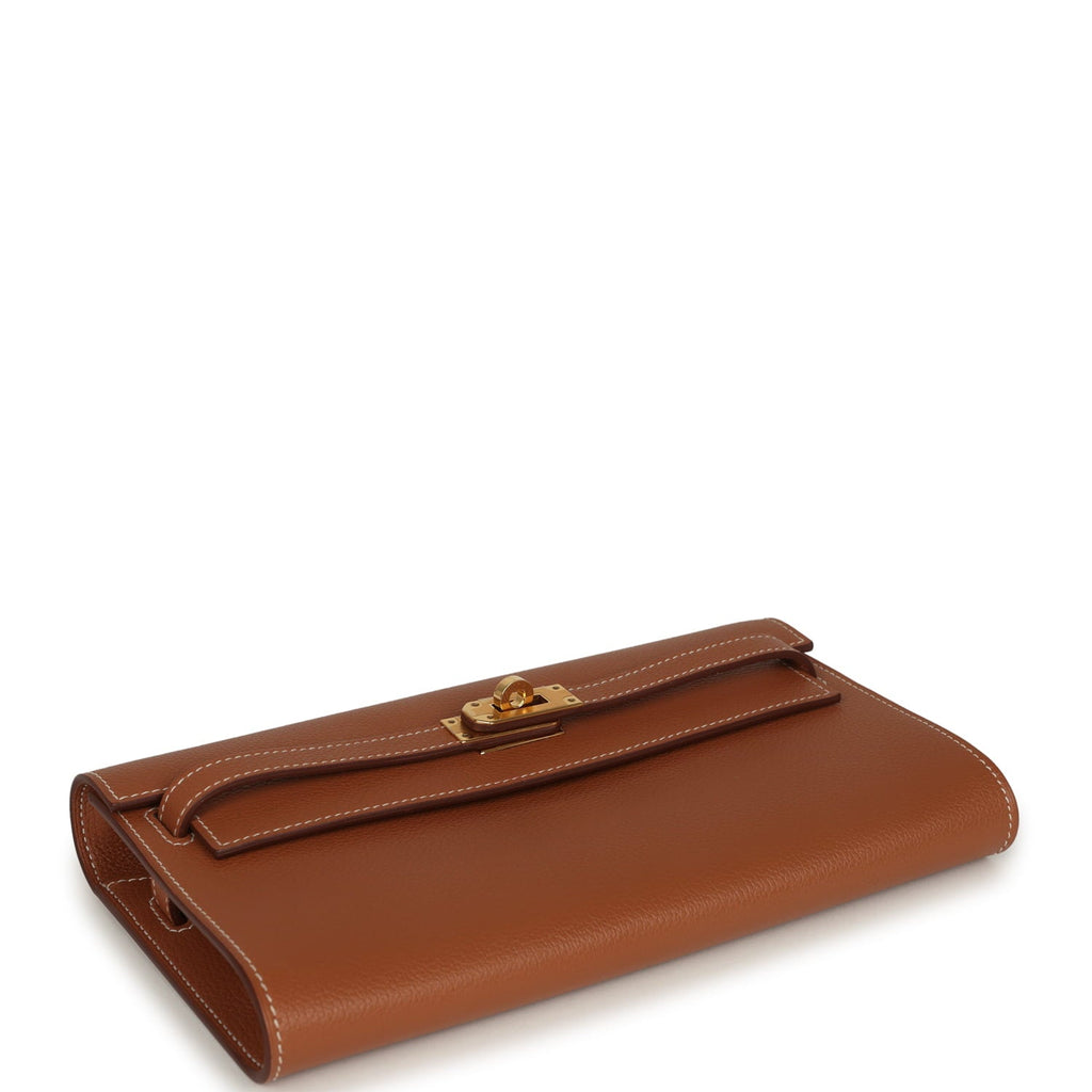 Pre-owned Hermes Kelly Wallet To Go Gold Evercolor Gold Hardware