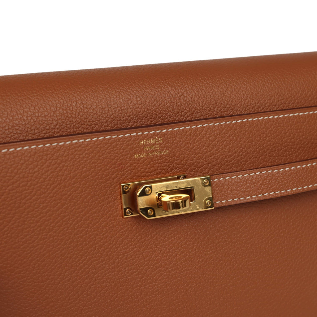 Pre-owned Hermes Kelly Wallet To Go Gold Evercolor Gold Hardware