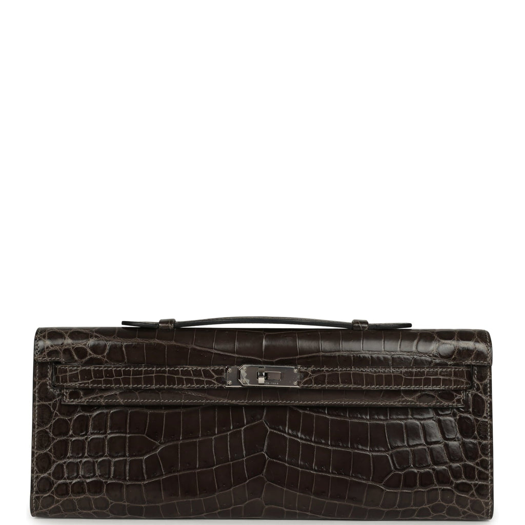 Pre-owned Hermes Kelly Cut Graphite Matte Niloticus Crocodile Palladium Hardware