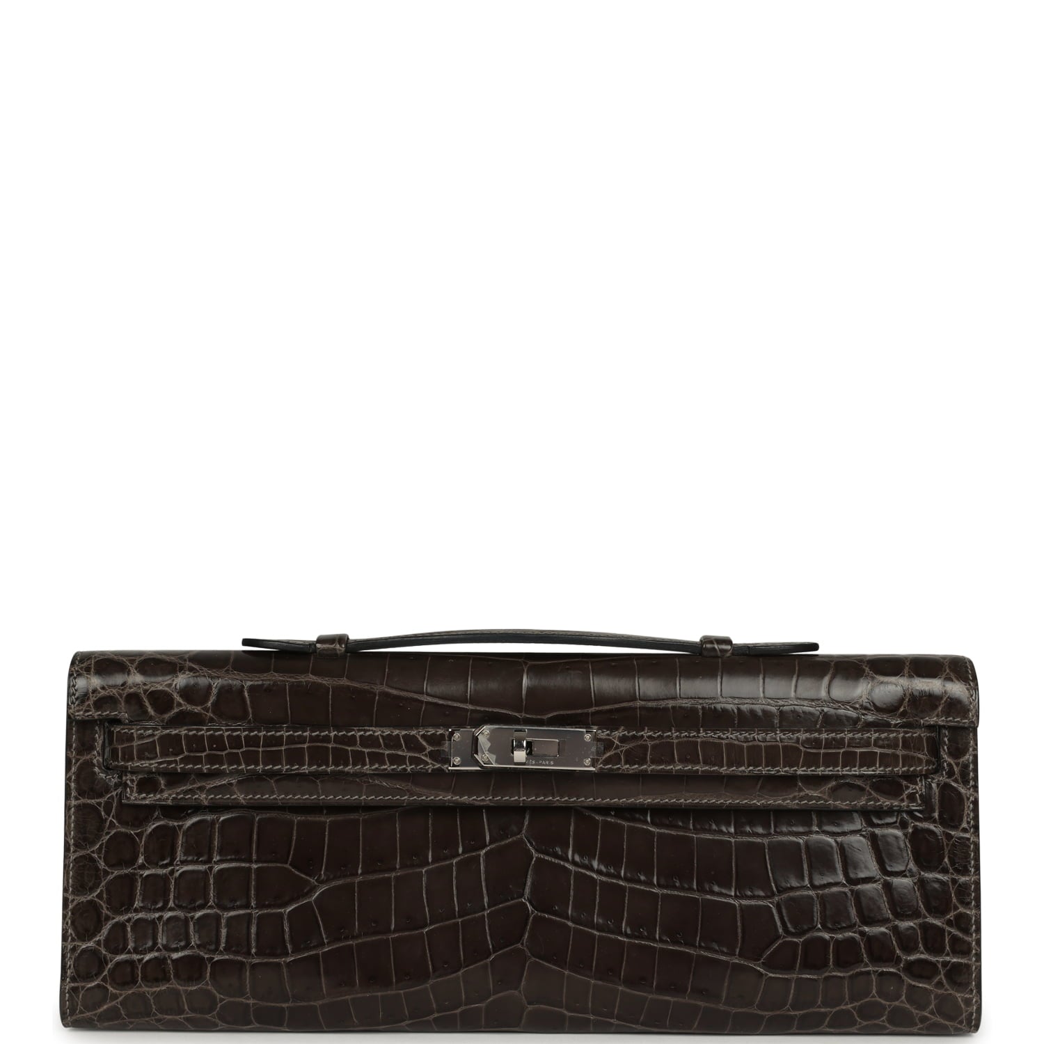 Pre-owned Hermes Kelly Cut Graphite Matte Niloticus Crocodile Palladium Hardware