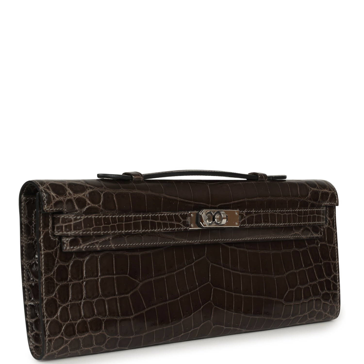 Pre-owned Hermes Kelly Cut Graphite Matte Niloticus Crocodile Palladium Hardware