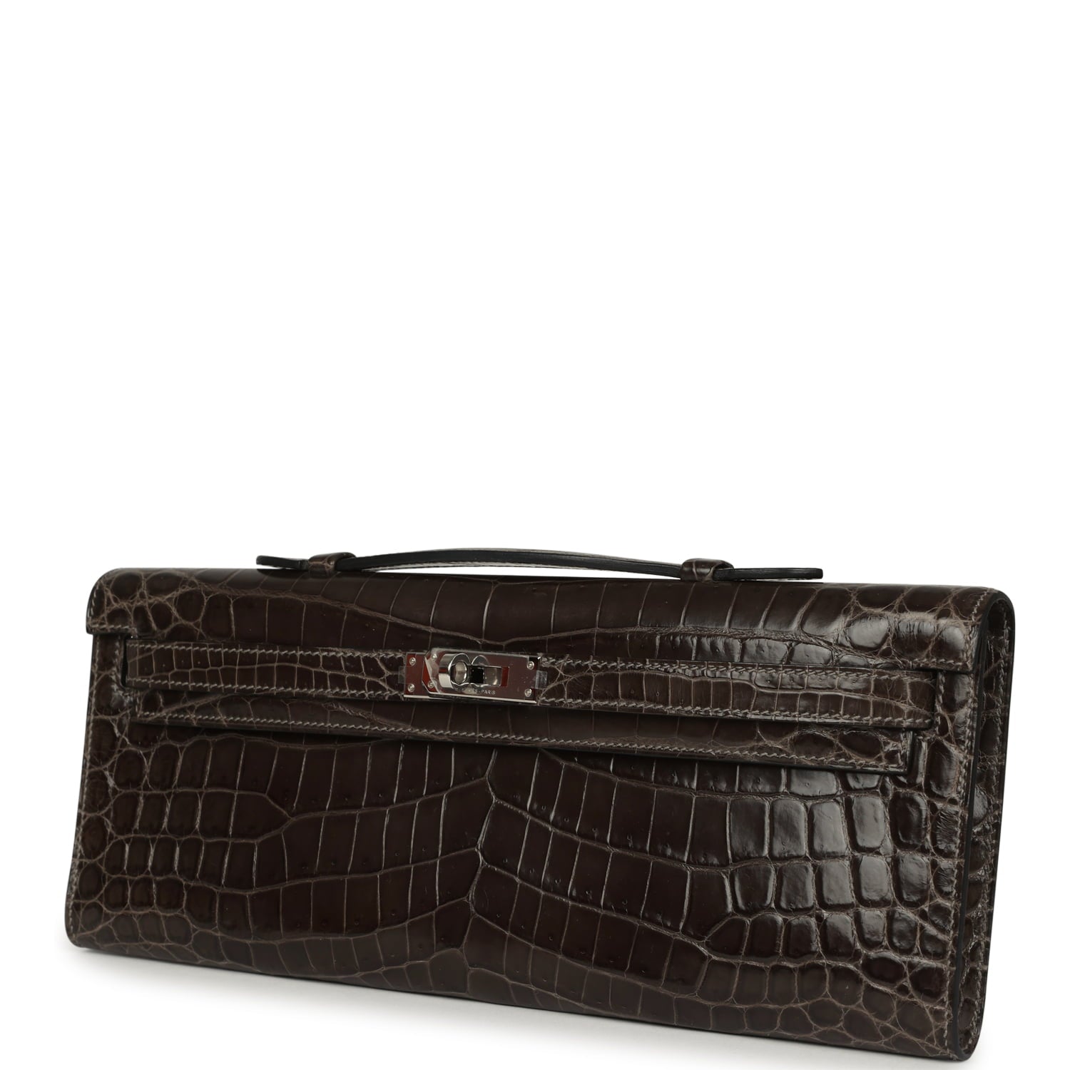 Pre-owned Hermes Kelly Cut Graphite Matte Niloticus Crocodile Palladium Hardware