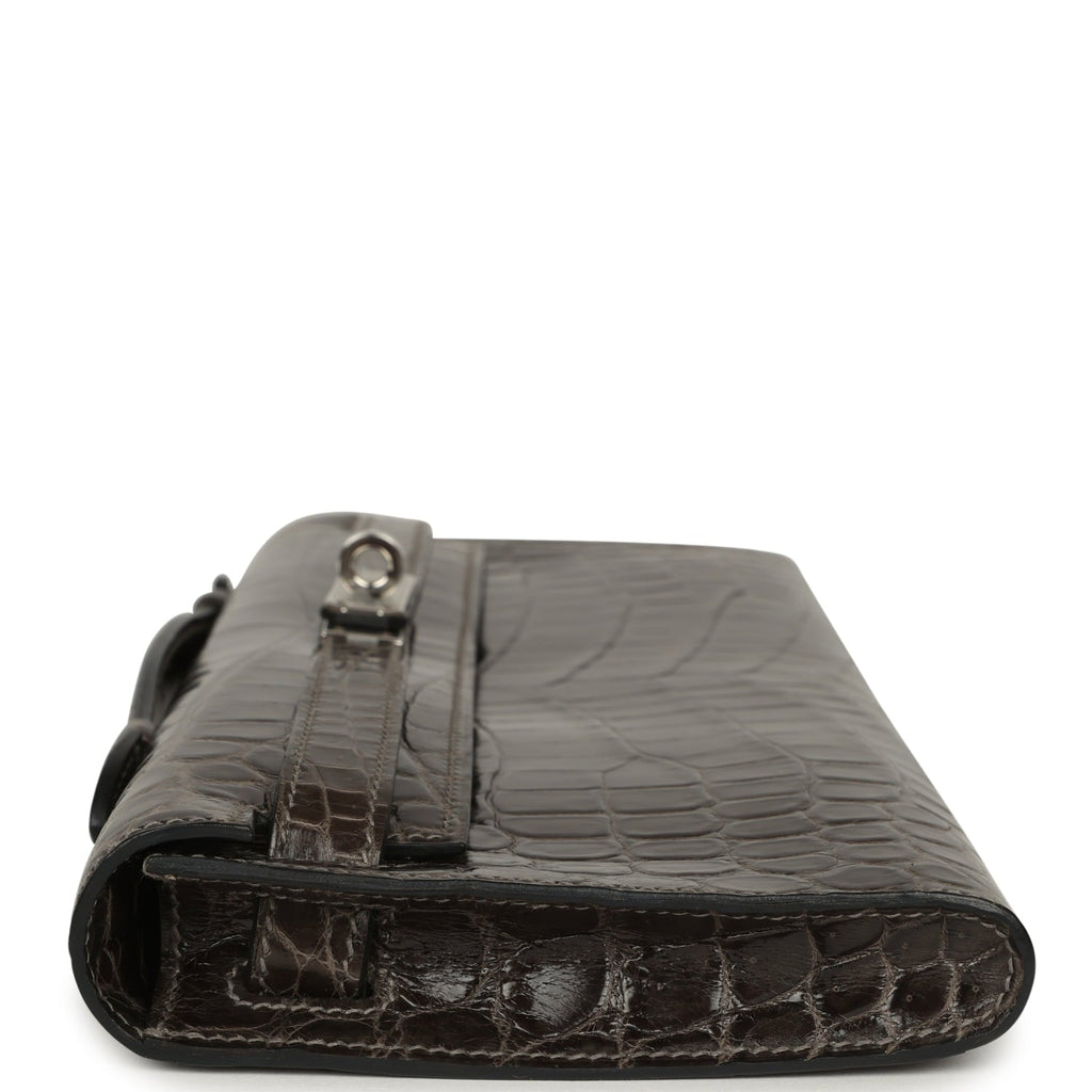 Pre-owned Hermes Kelly Cut Graphite Matte Niloticus Crocodile Palladium Hardware
