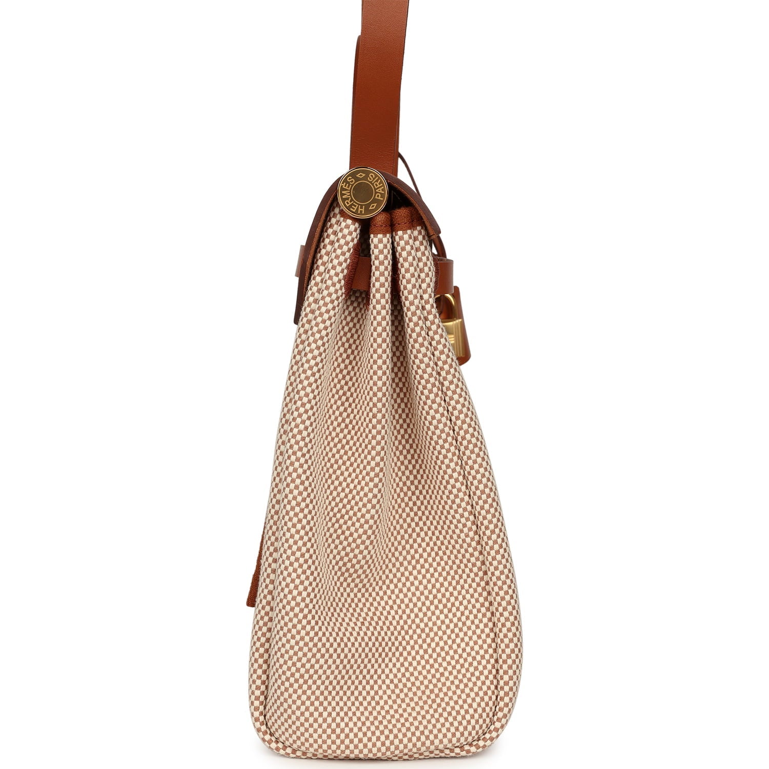 Hermes Herbag Zip PM 31 Fauve Vache Hunter and Ecru-Beige Criss Viking Canvas Gold Hardware