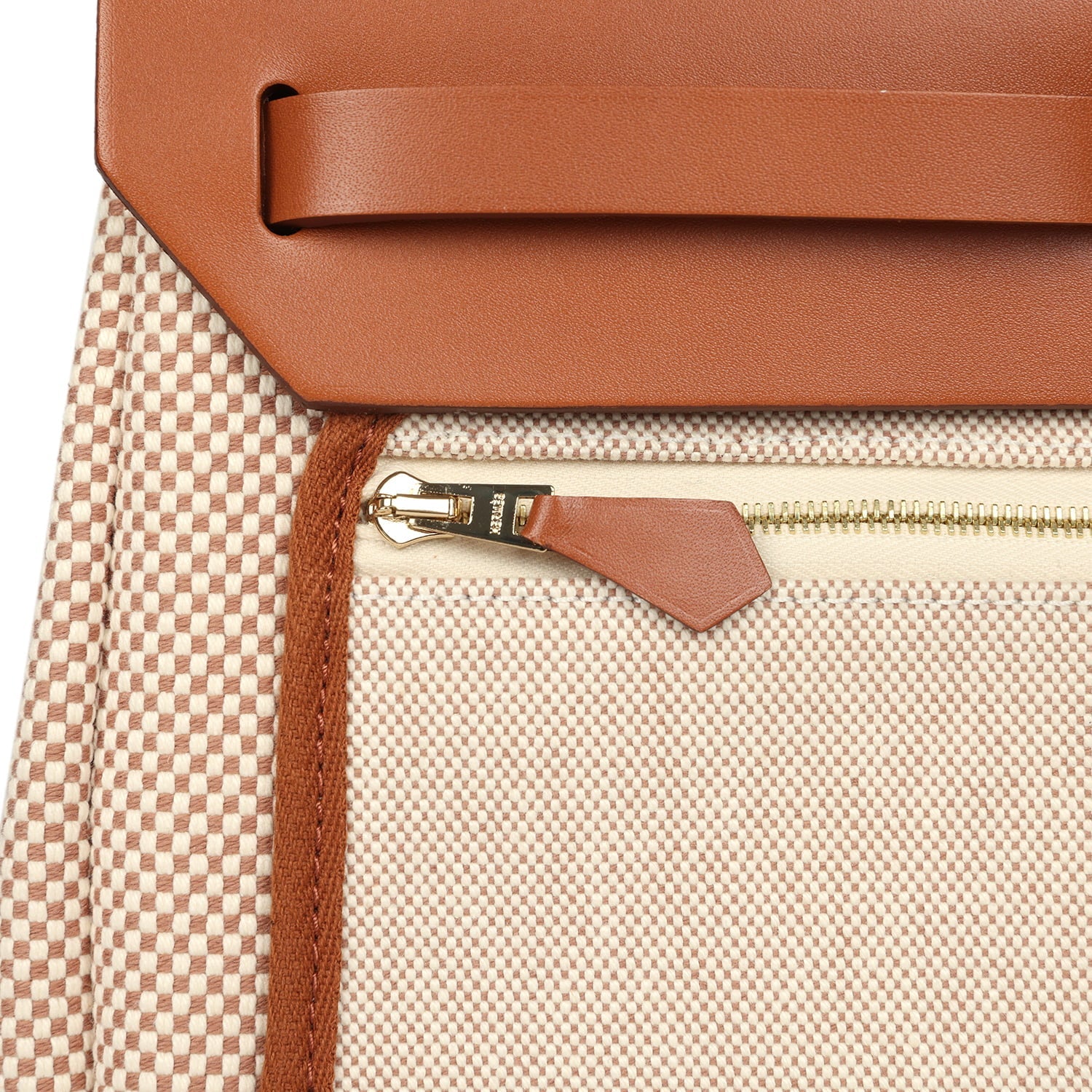 Hermes Herbag Zip PM 31 Fauve Vache Hunter and Ecru-Beige Criss Viking Canvas Gold Hardware