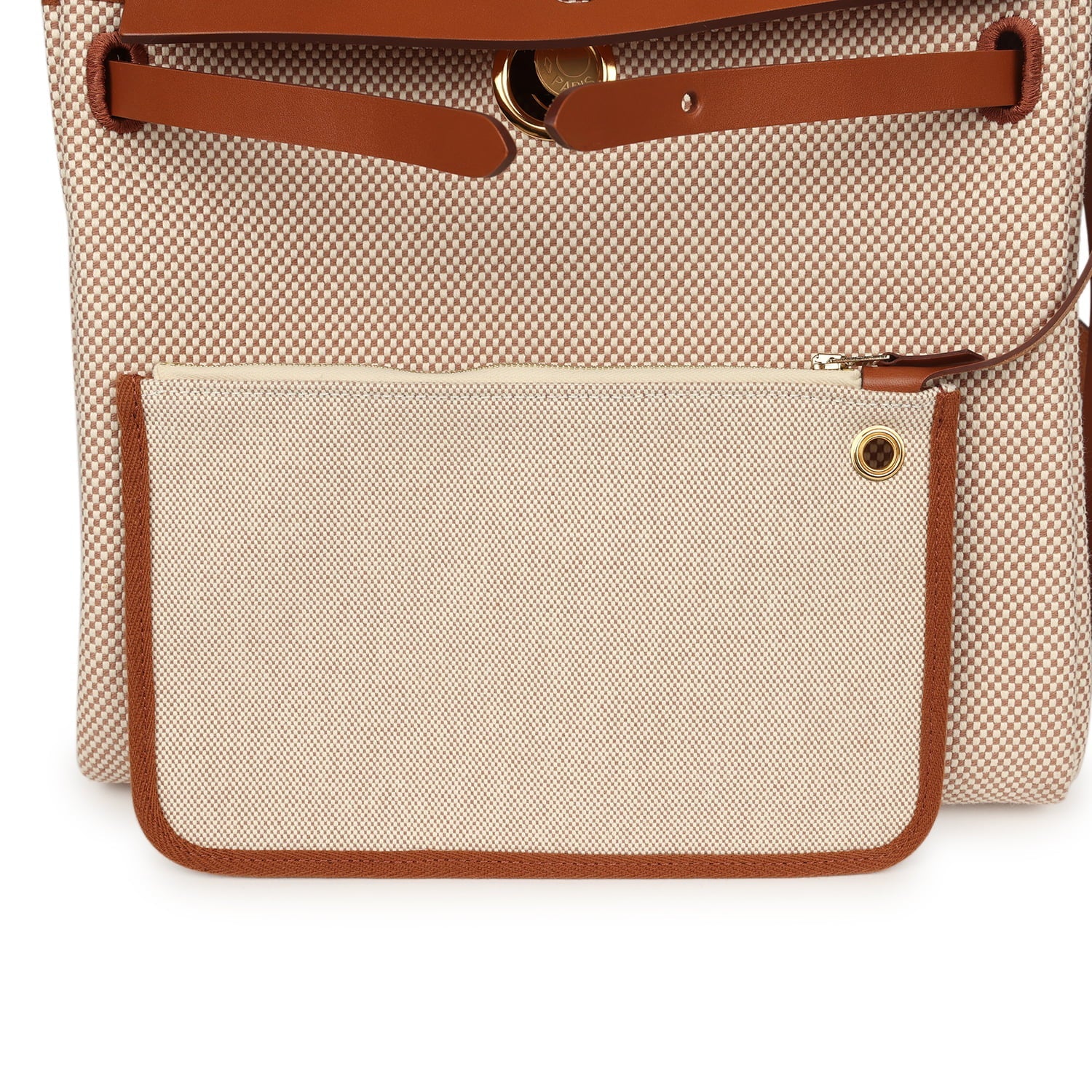 Hermes Herbag Zip PM 31 Fauve Vache Hunter and Ecru-Beige Criss Viking Canvas Gold Hardware