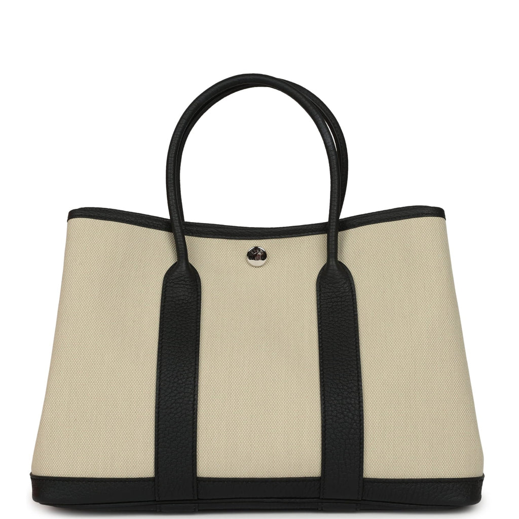 Hermes Garden Party 30 Beton Toile Officier Canvas and Black Negonda Palladium Hardware