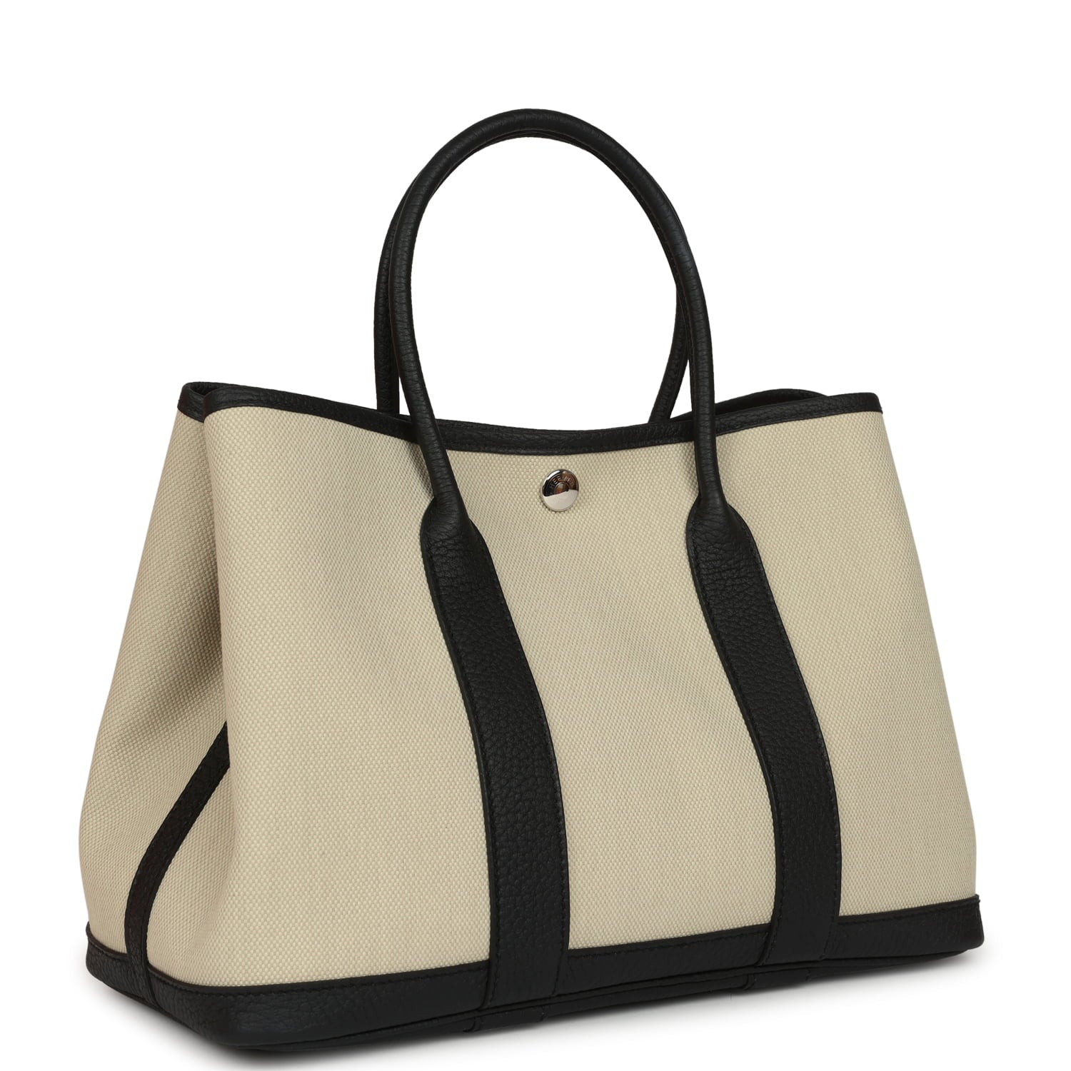 Hermes Garden Party 30 Beton Toile Officier Canvas and Black Negonda Palladium Hardware