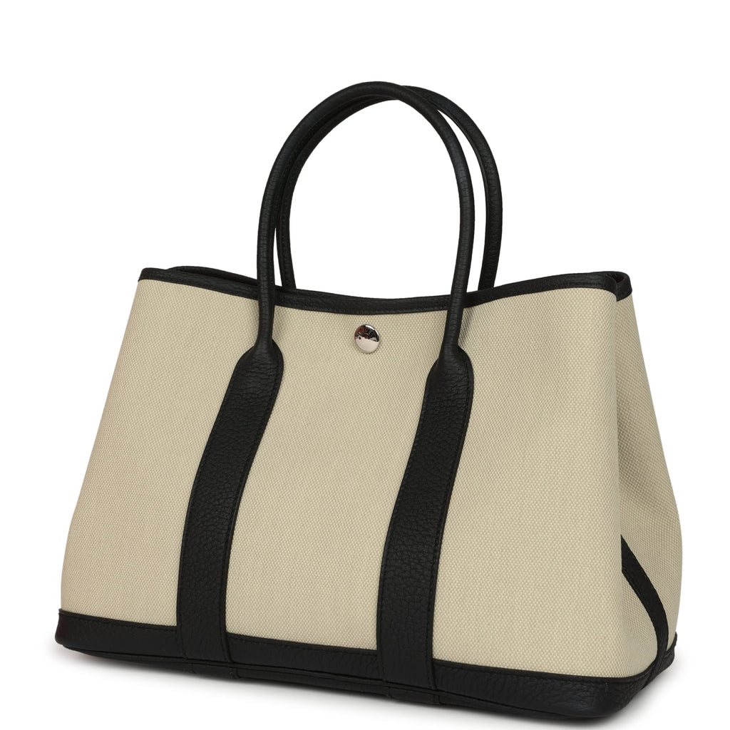 Hermes Garden Party 30 Beton Toile Officier Canvas and Black Negonda Palladium Hardware