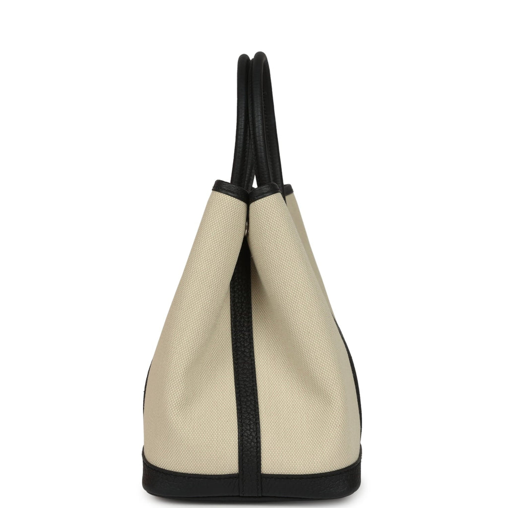 Hermes Garden Party 30 Beton Toile Officier Canvas and Black Negonda Palladium Hardware