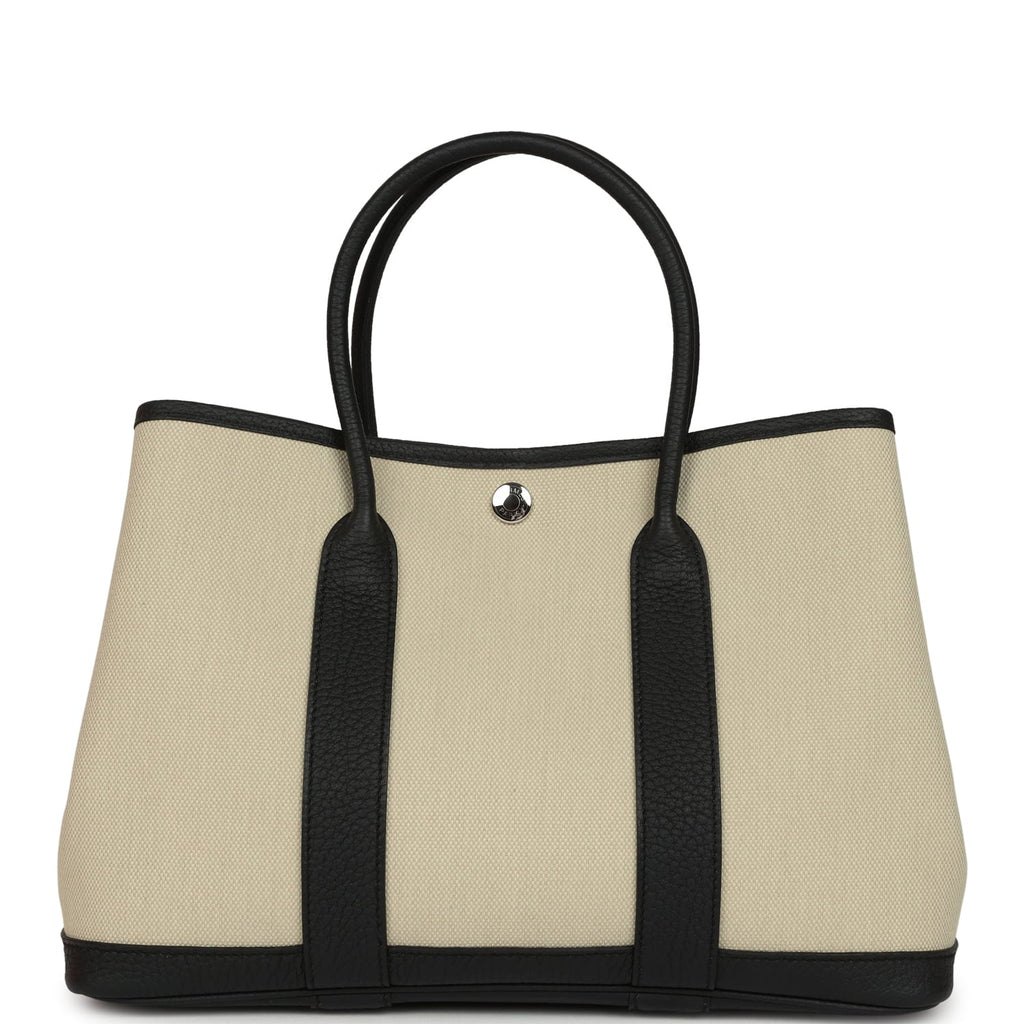 Hermes Garden Party 30 Beton Toile Officier Canvas and Black Negonda Palladium Hardware
