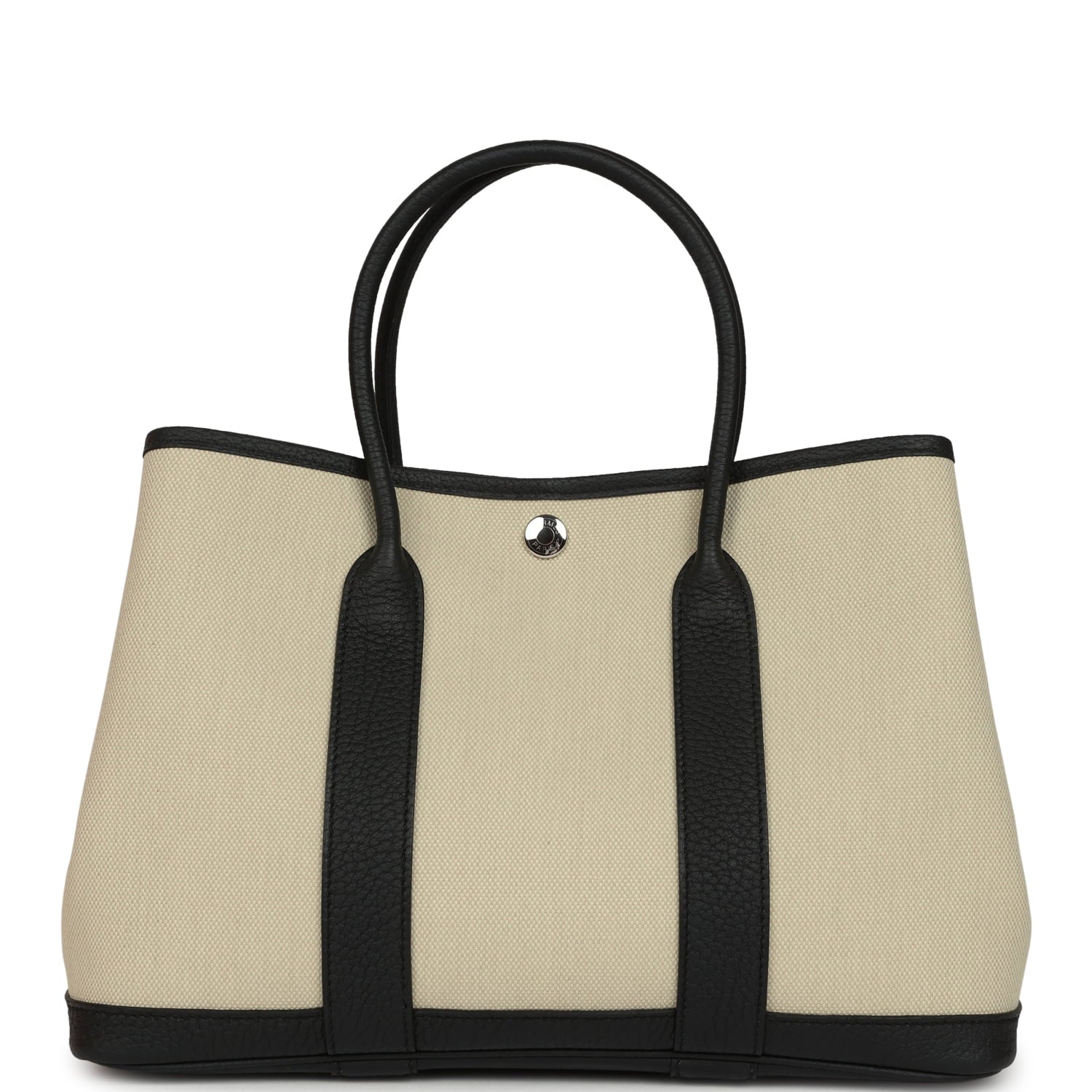 Hermes Garden Party 30 Beton Toile Officier Canvas and Black Negonda Palladium Hardware