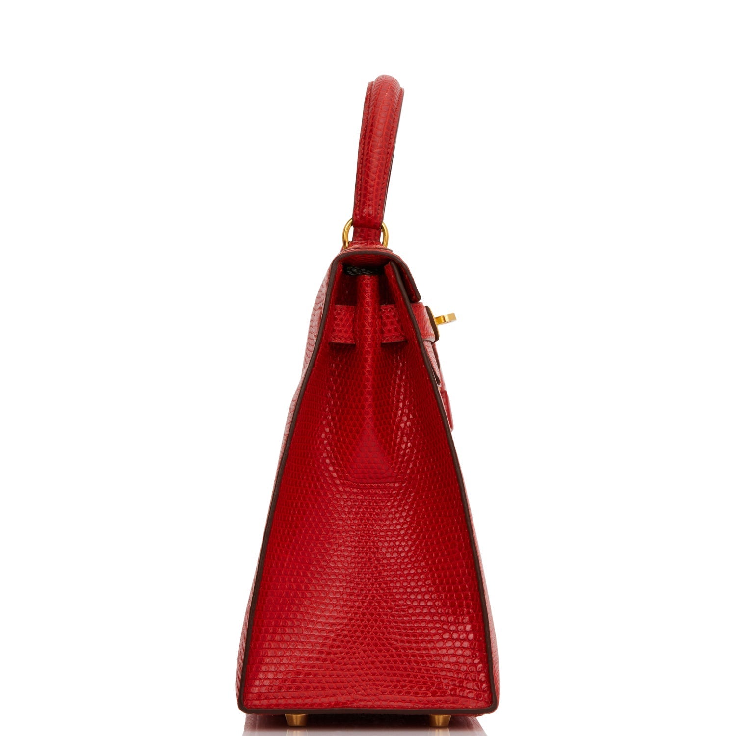 Pre-owned Hermes Kelly Sellier 28 Rouge Vif Lizard Niloticus Gold Hardware