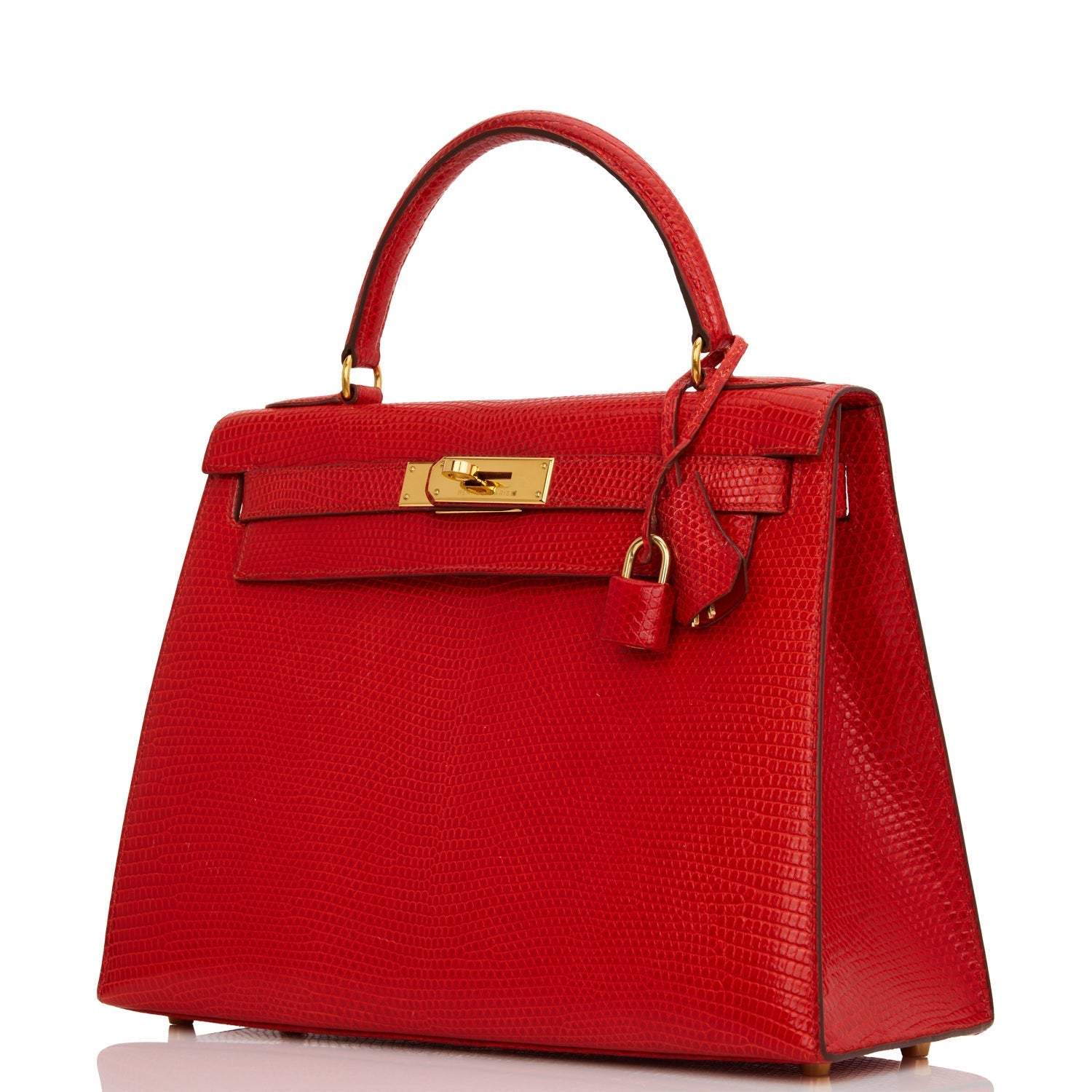 Pre-owned Hermes Kelly Sellier 28 Rouge Vif Lizard Niloticus Gold Hardware