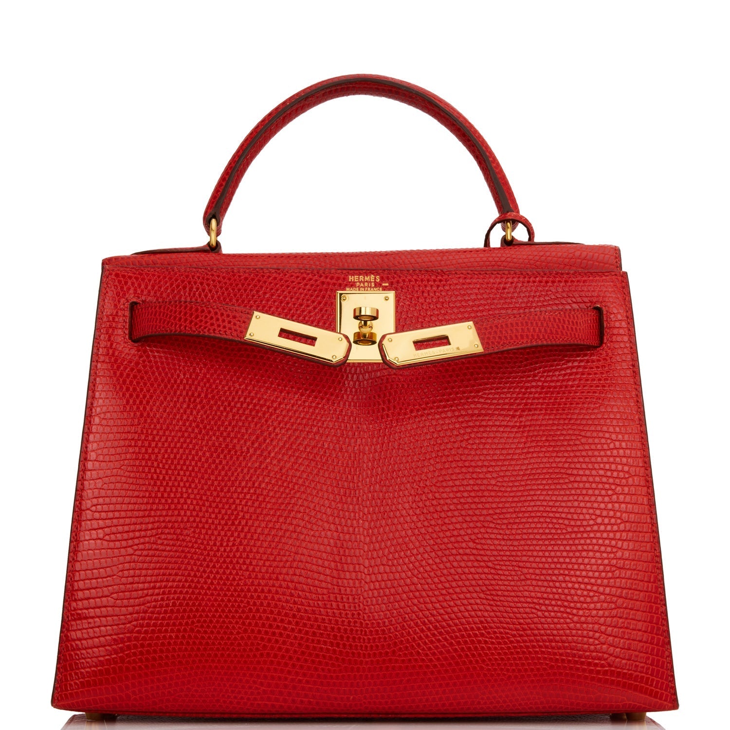 Pre-owned Hermes Kelly Sellier 28 Rouge Vif Lizard Niloticus Gold Hardware