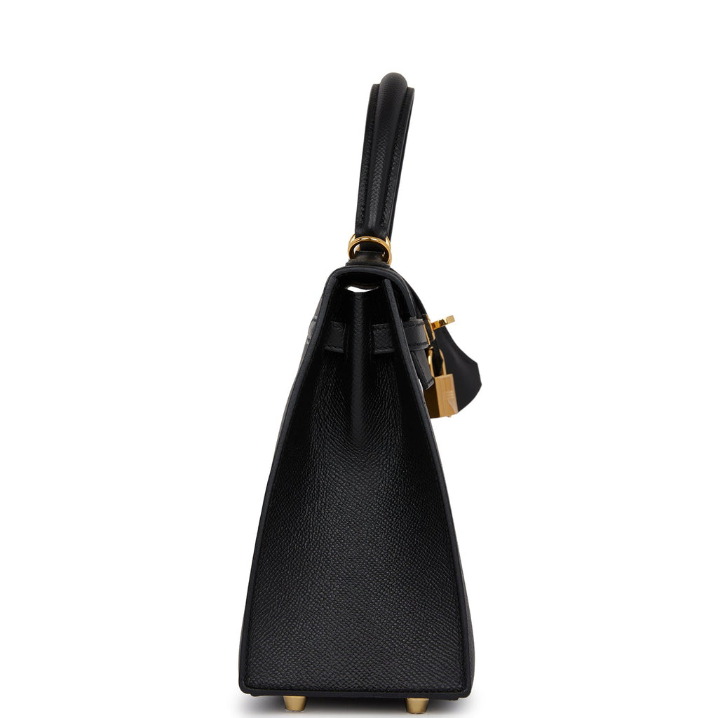 Pre-owned Hermes Kelly Sellier 25 Black Epsom Gold Hardware