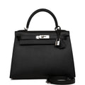 Hermes Kelly Sellier 28 Black Epsom Palladium Hardware