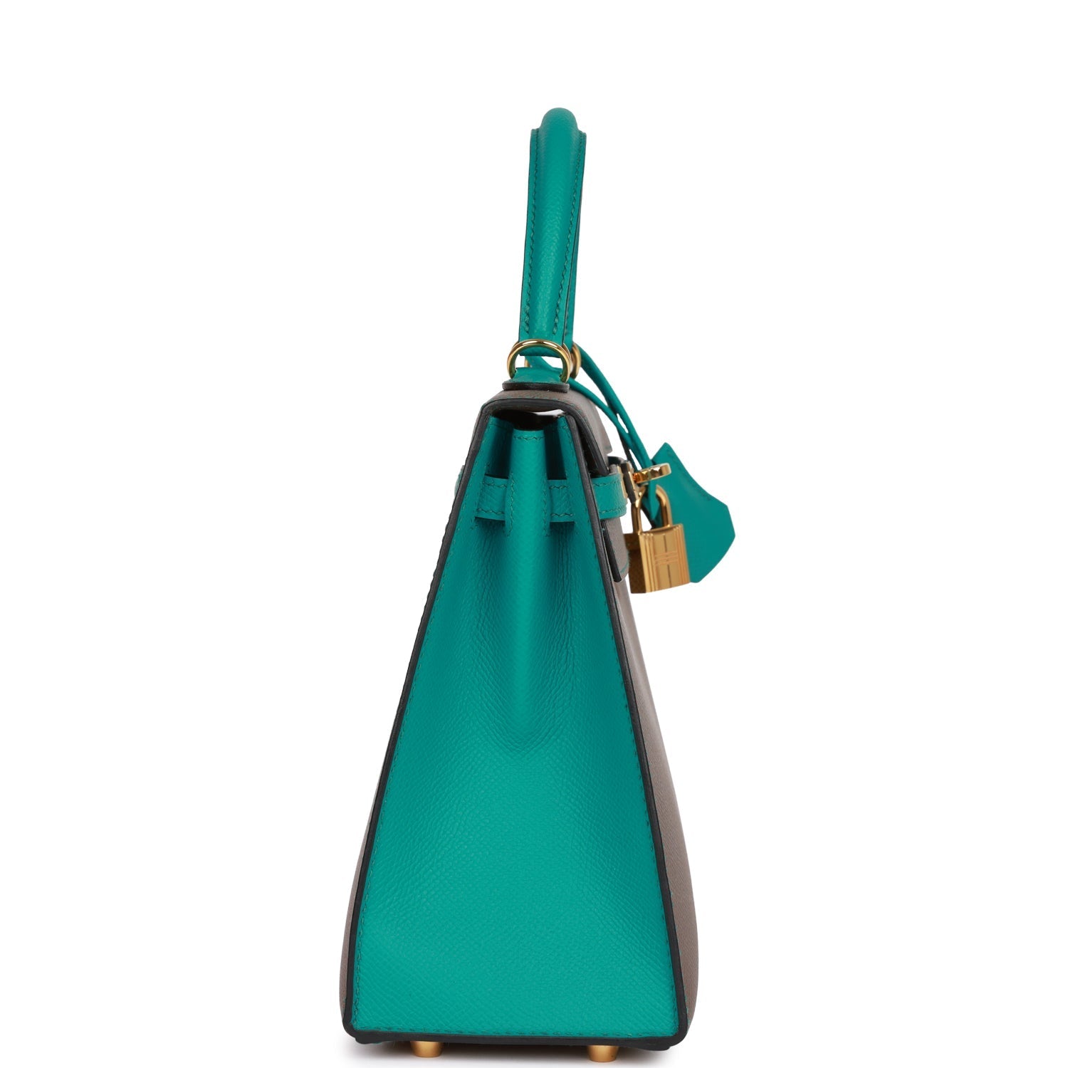 Pre-owned Hermes Special Order (HSS) Kelly Sellier 25 Etain and Bleu Paon Epsom Gold Hardware
