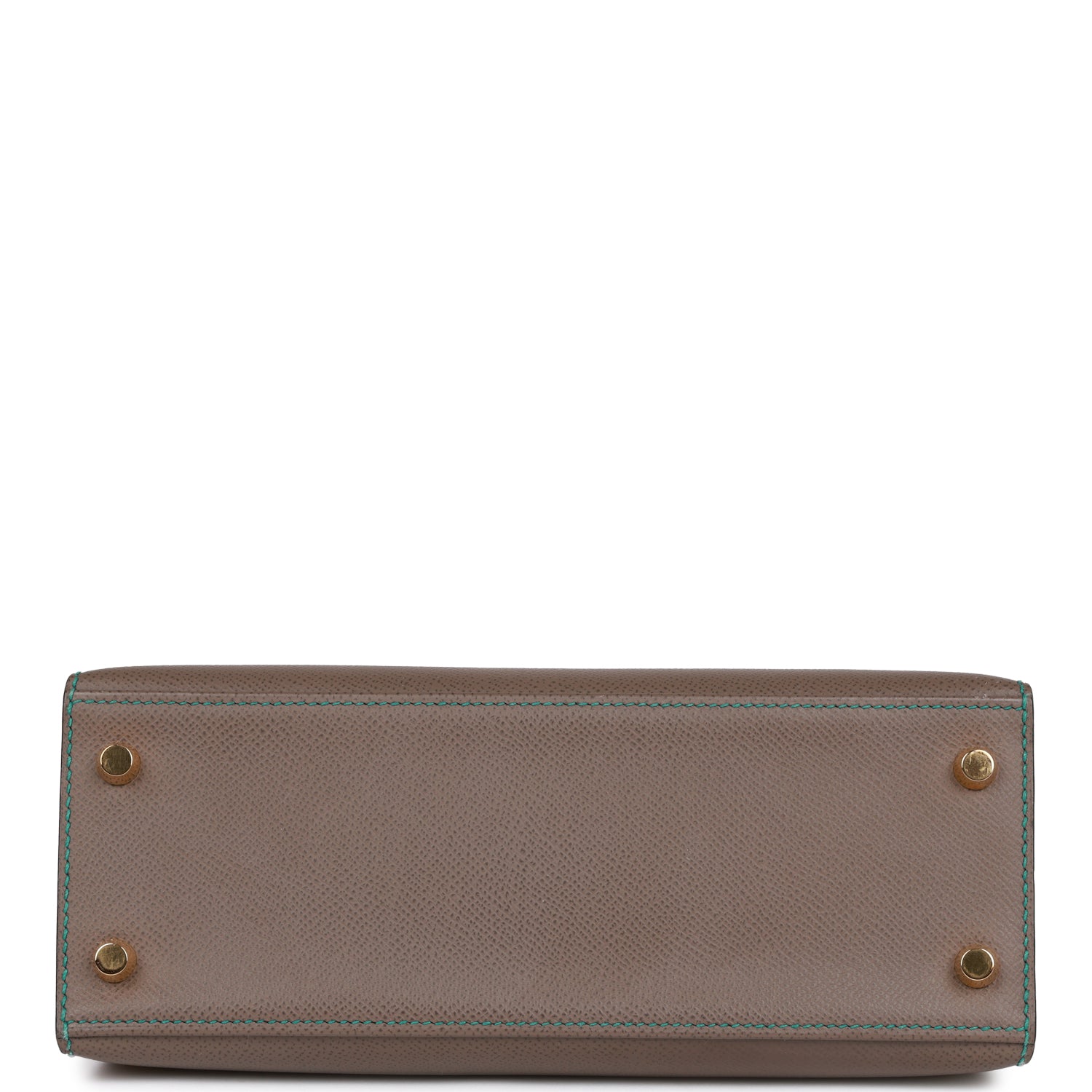 Pre-owned Hermes Special Order (HSS) Kelly Sellier 25 Etain and Bleu Paon Epsom Gold Hardware