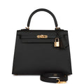 Hermes Kelly Sellier 25 Black Epsom Gold Hardware