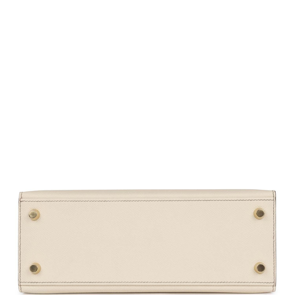 Hermes Special Order (HSS) Kelly Sellier 25 Craie and Gris Asphalte Epsom Brushed Gold Hardware