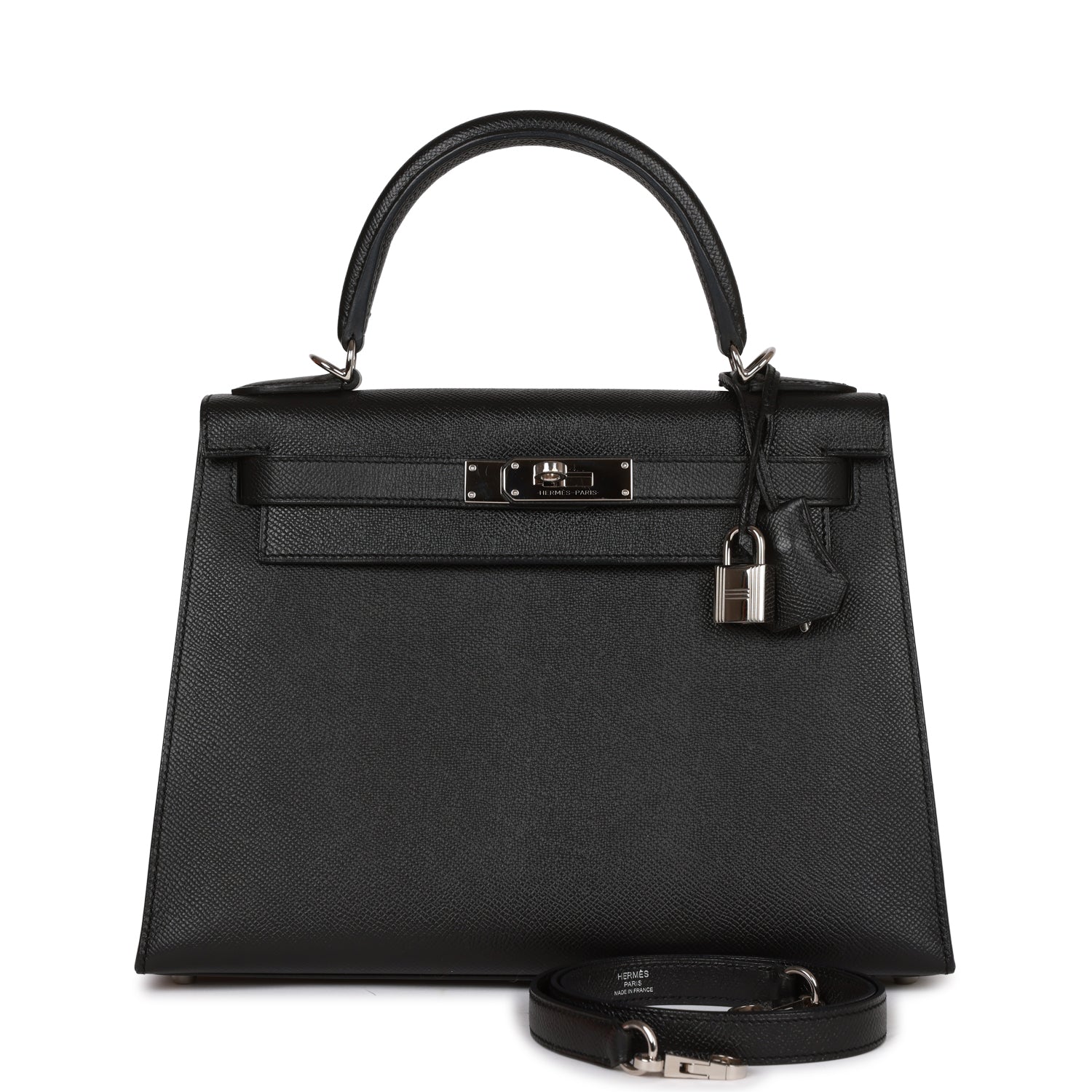 Pre-owned Hermes Kelly Sellier 28 Black Epsom Palladium Hardware