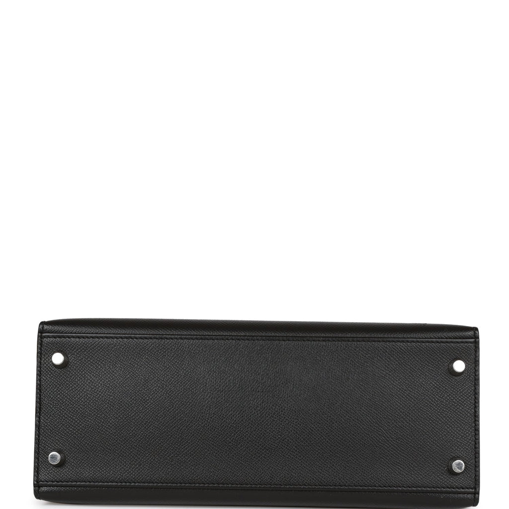 Pre-owned Hermes Kelly Sellier 28 Black Epsom Palladium Hardware