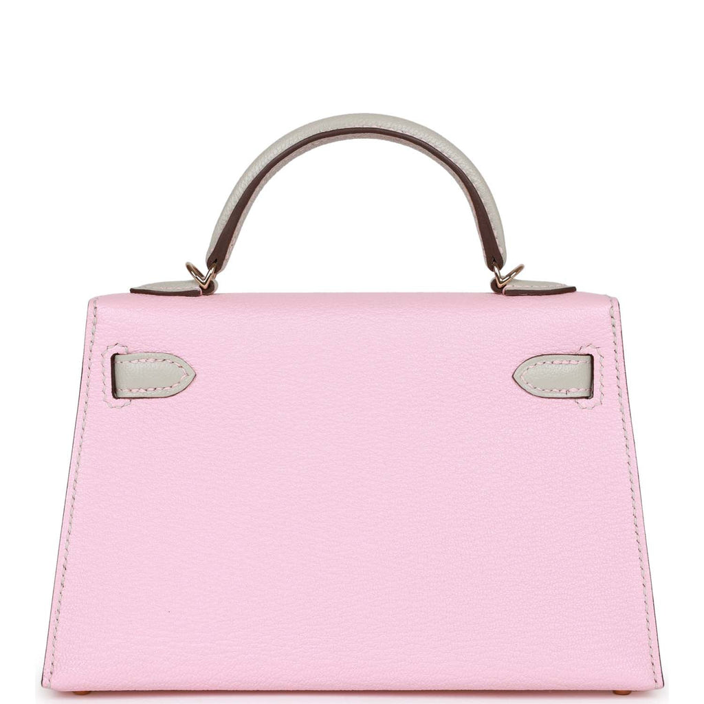 Hermes Special Order (HSS) Kelly 20 Rose Sakura and Gris Perle Chevre Mysore Permabrass