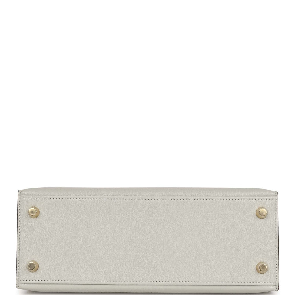 Hermes Special Order (HSS) Kelly Sellier 25 Gris Perle and Nata Chevre Brushed Gold Hardware