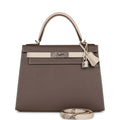 Pre-owned Hermes Special Order (HSS) Kelly Sellier 28 Etain and Craie Epsom Brushed Palladium Hardware