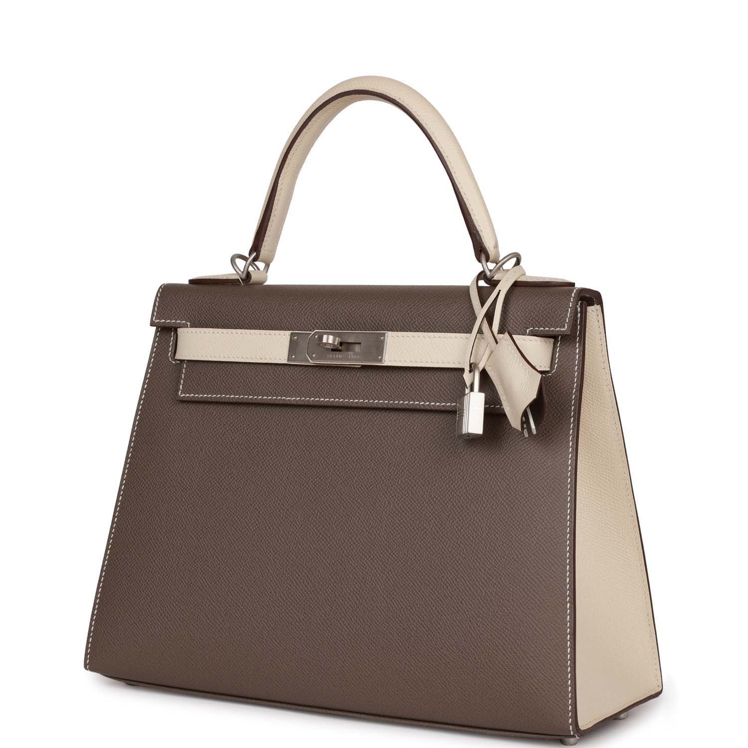 Pre-owned Hermes Special Order (HSS) Kelly Sellier 28 Etain and Craie Epsom Brushed Palladium Hardware