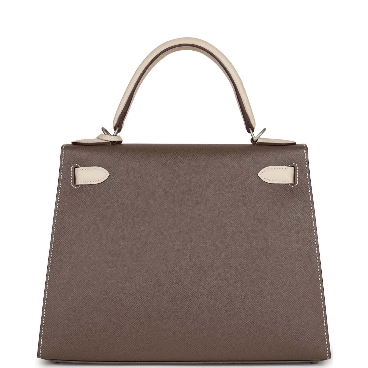 Pre-owned Hermes Special Order (HSS) Kelly Sellier 28 Etain and Craie Epsom Brushed Palladium Hardware