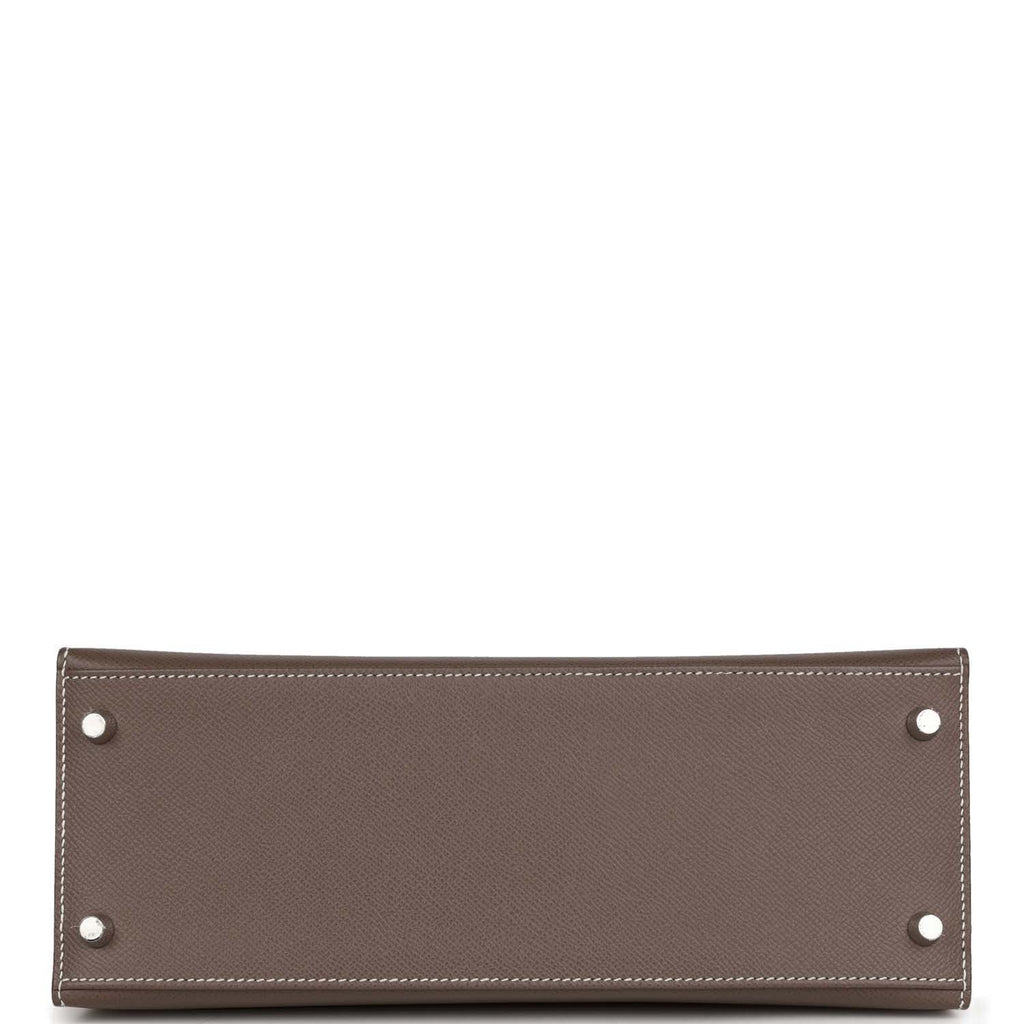 Pre-owned Hermes Special Order (HSS) Kelly Sellier 28 Etain and Craie Epsom Brushed Palladium Hardware