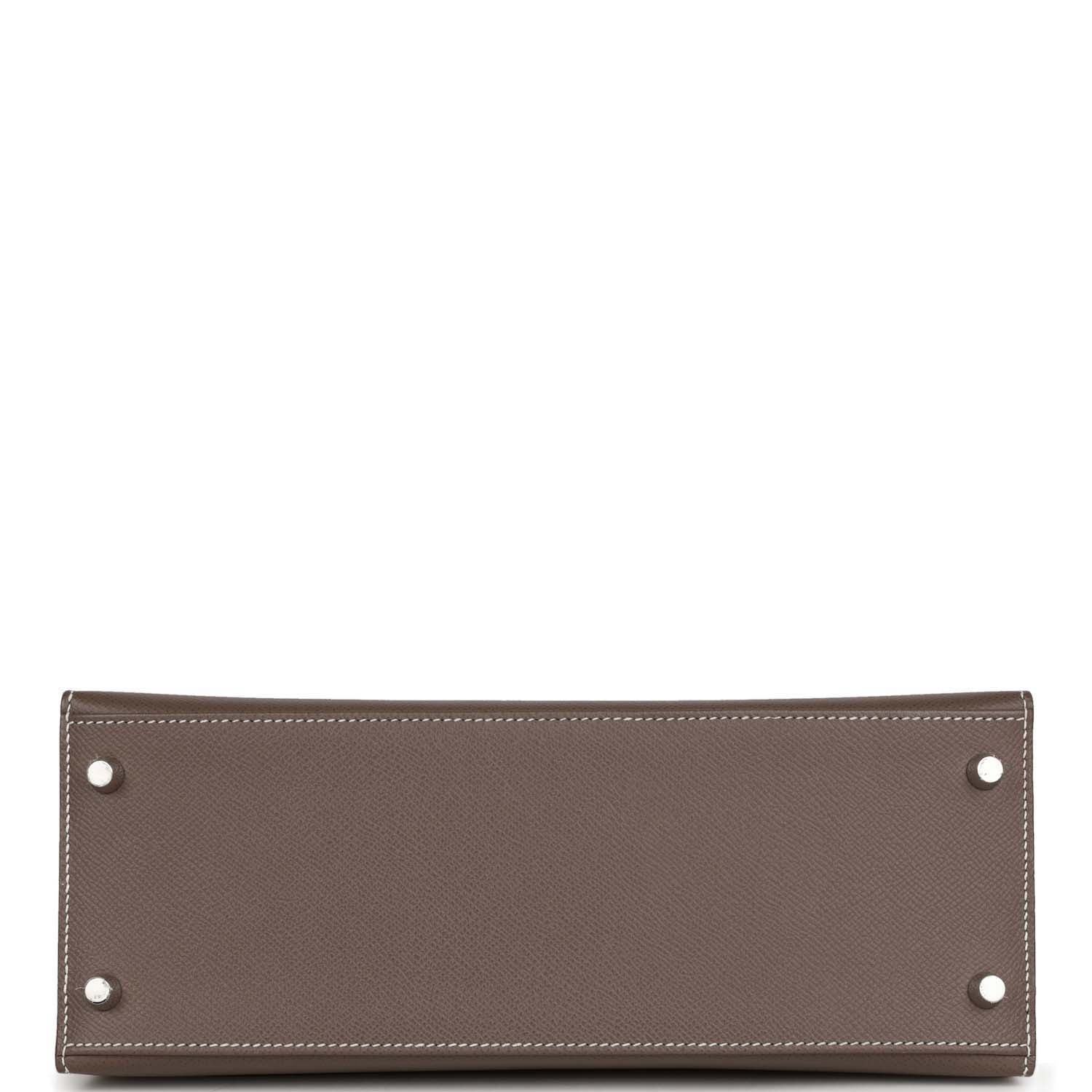 Pre-owned Hermes Special Order (HSS) Kelly Sellier 28 Etain and Craie Epsom Brushed Palladium Hardware