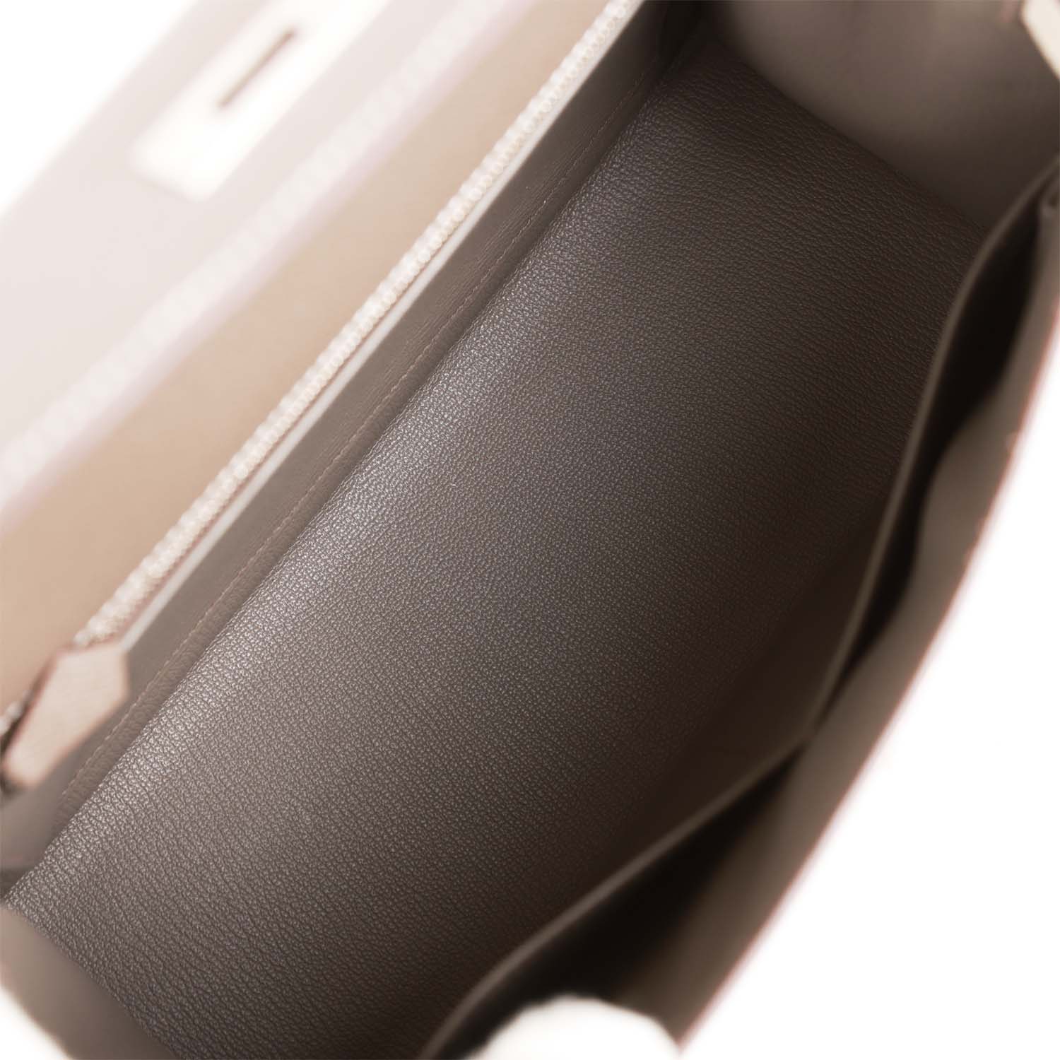 Pre-owned Hermes Special Order (HSS) Kelly Sellier 28 Etain and Craie Epsom Brushed Palladium Hardware
