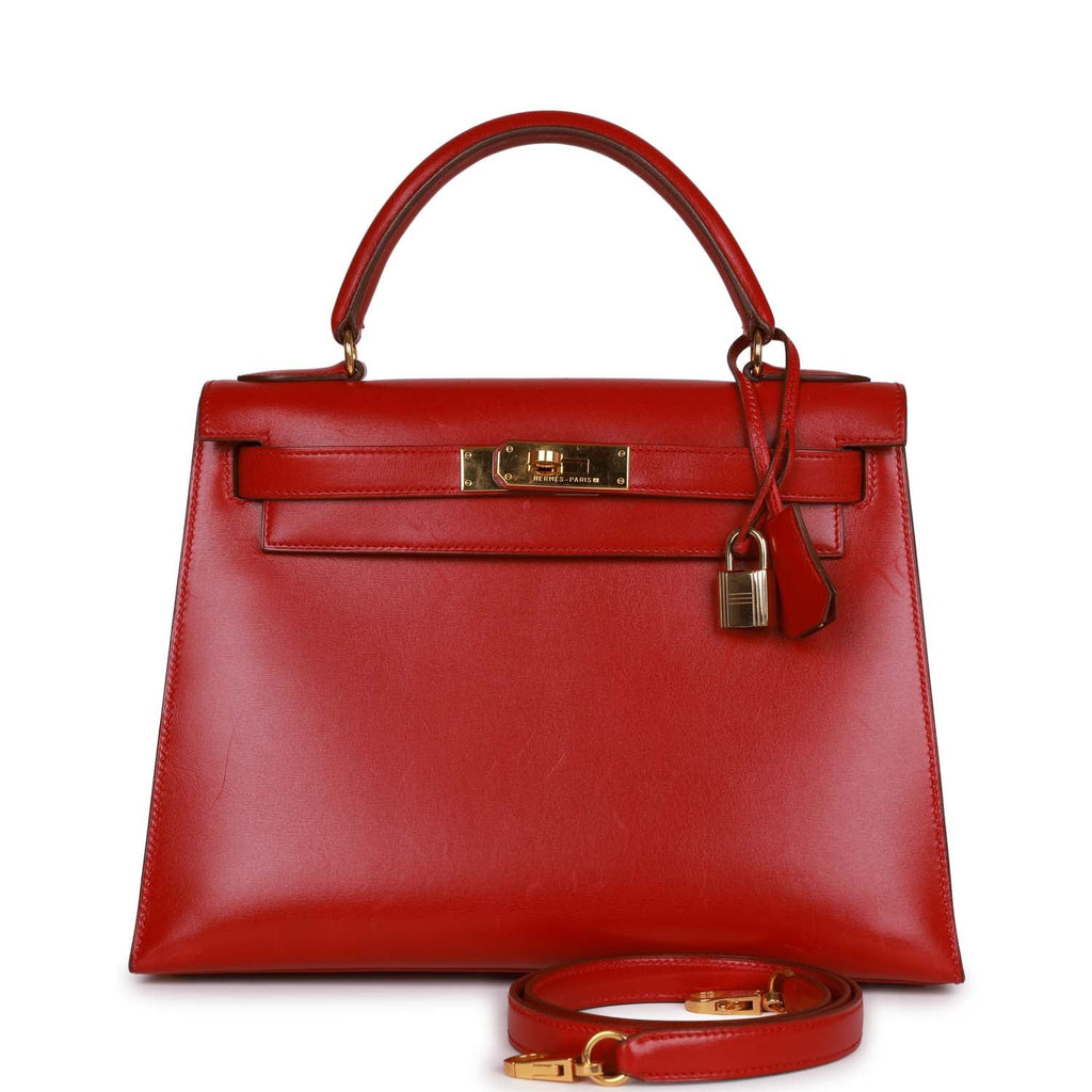 New Hermes Kelly Sellier 28 Rouge Vif Box Gold Hardware