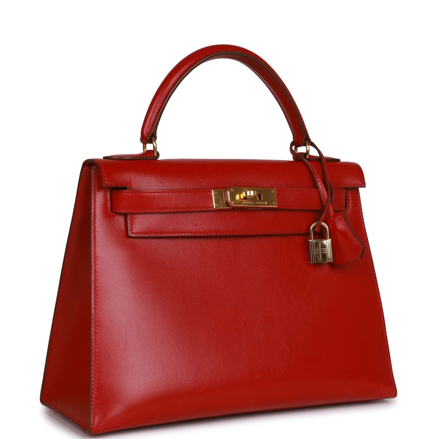 New Hermes Kelly Sellier 28 Rouge Vif Box Gold Hardware