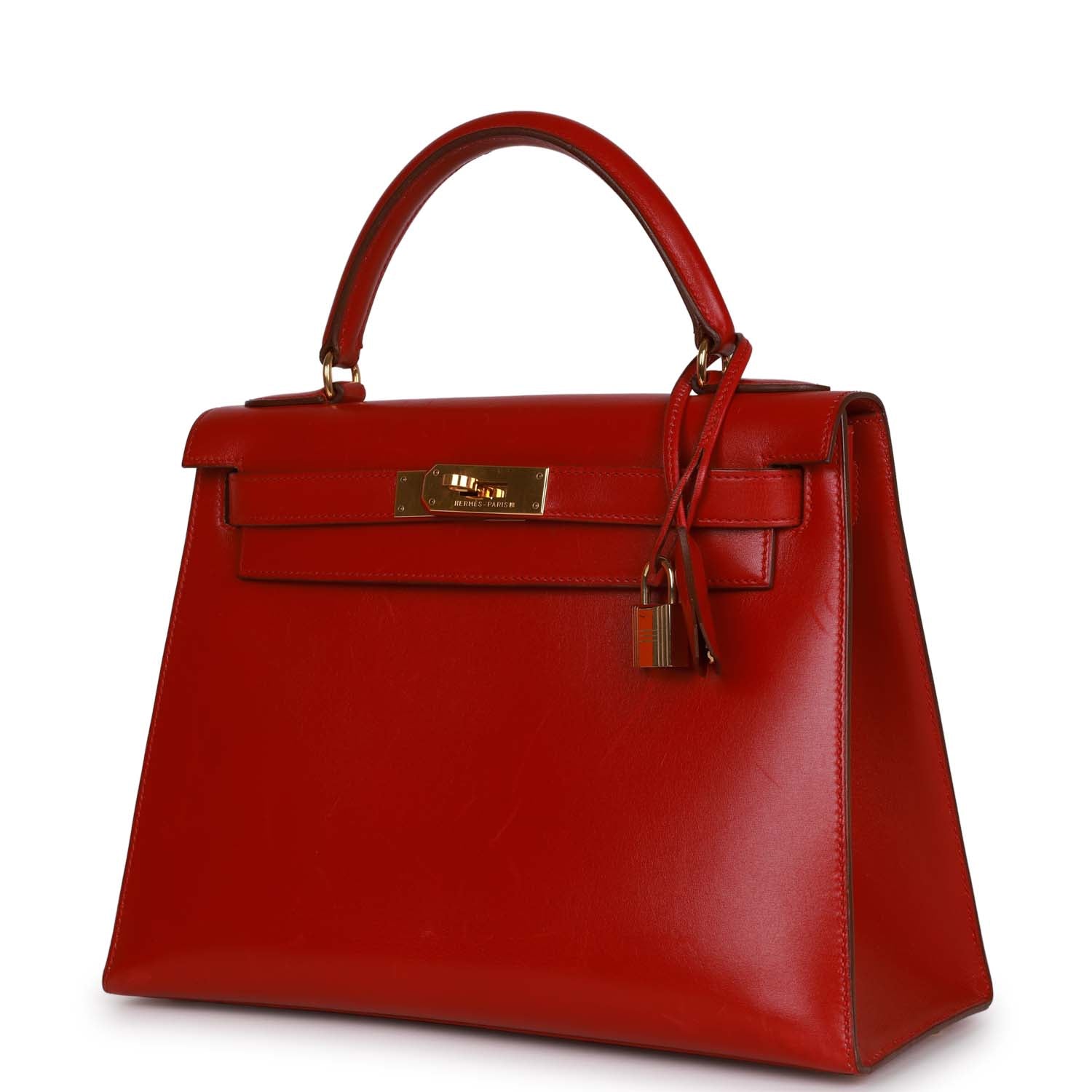 New Hermes Kelly Sellier 28 Rouge Vif Box Gold Hardware