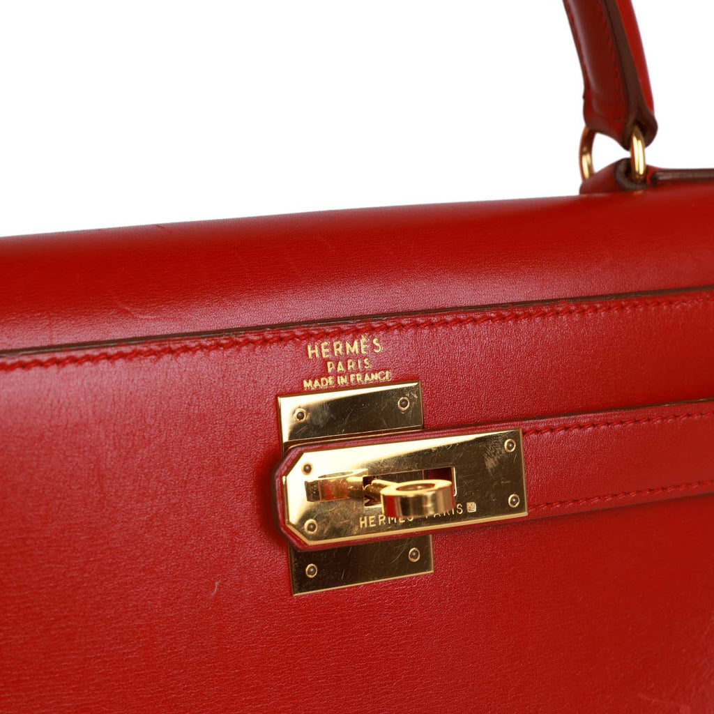 New Hermes Kelly Sellier 28 Rouge Vif Box Gold Hardware