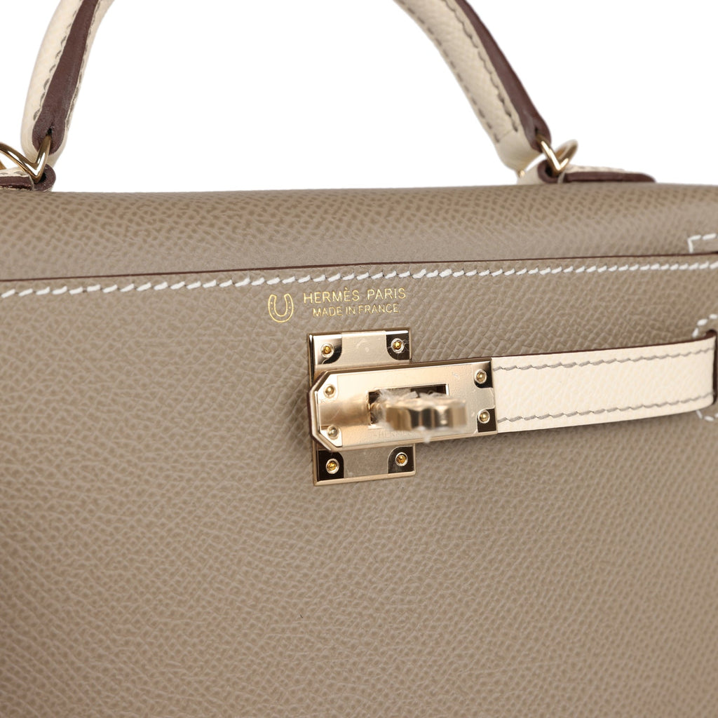 Hermes Special Order (HSS) Kelly 20 Nata and Gris Asphalte Epsom Sellier Permabrass Hardware