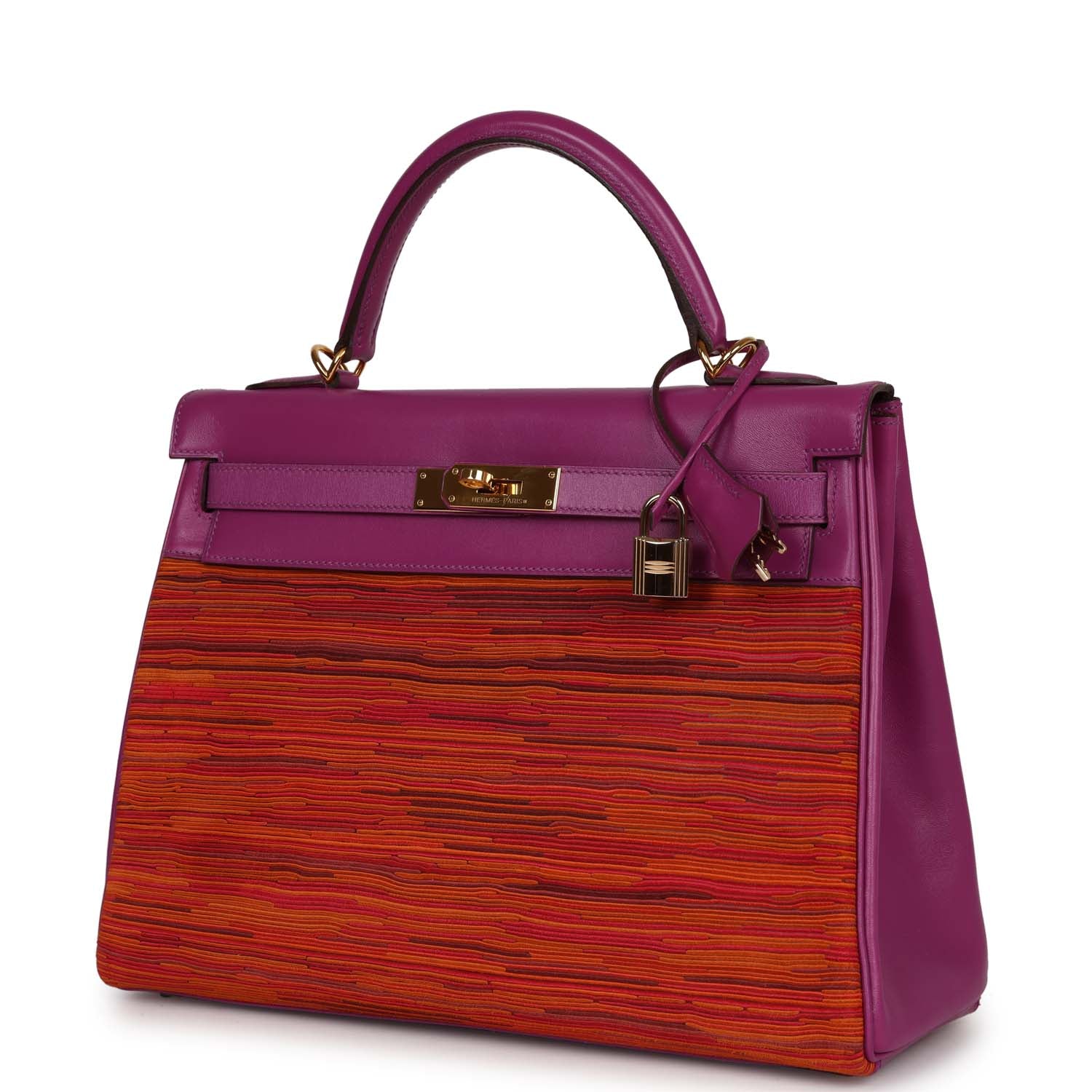 New Hermes Kelly Retourne 32 Vibrato Cyclamen Box Gold Hardware