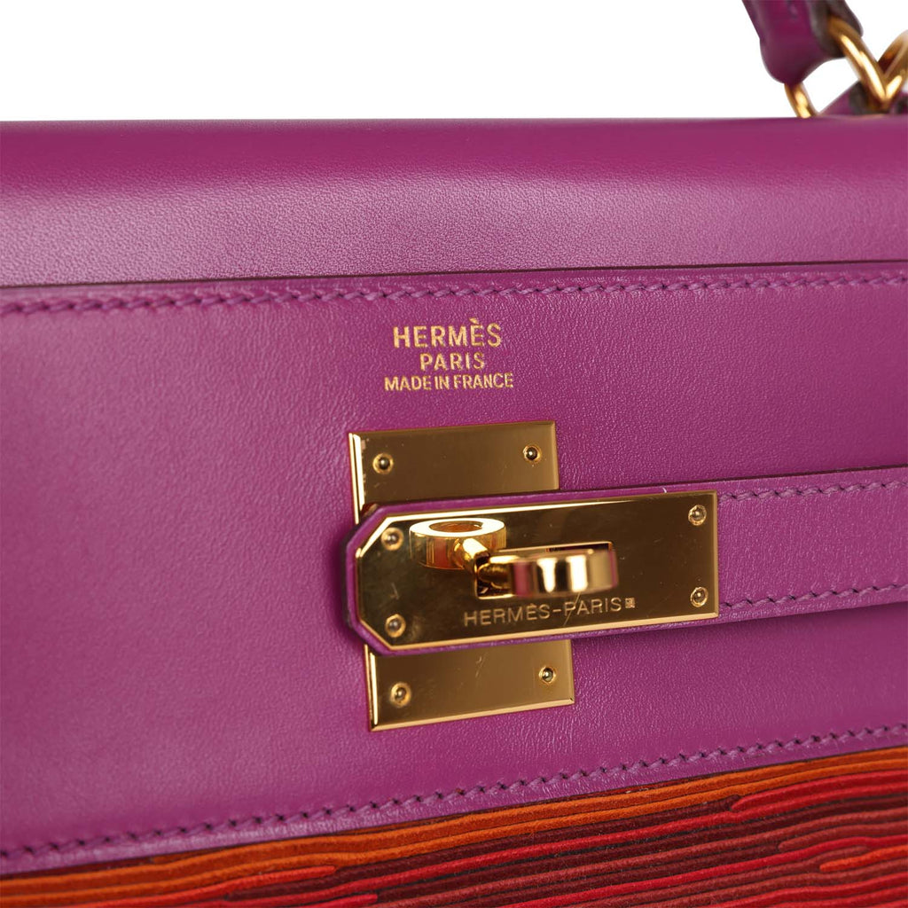 New Hermes Kelly Retourne 32 Vibrato Cyclamen Box Gold Hardware