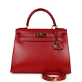 New Hermes Kelly Sellier 28 Rouge Vif Box Gold Hardware