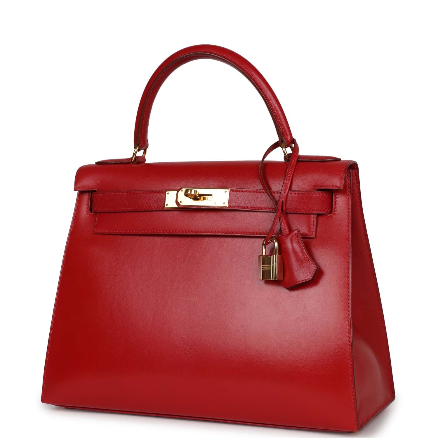 New Hermes Kelly Sellier 28 Rouge Vif Box Gold Hardware