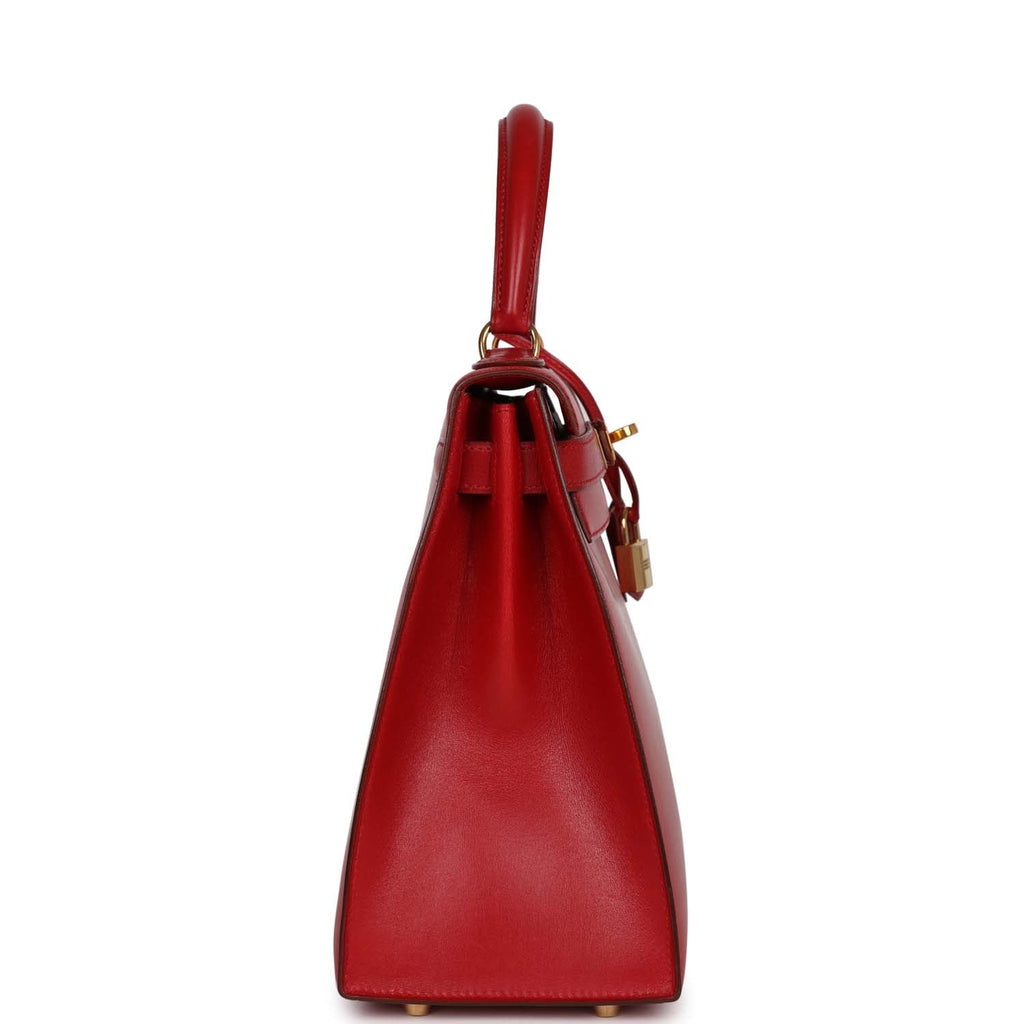 New Hermes Kelly Sellier 28 Rouge Vif Box Gold Hardware