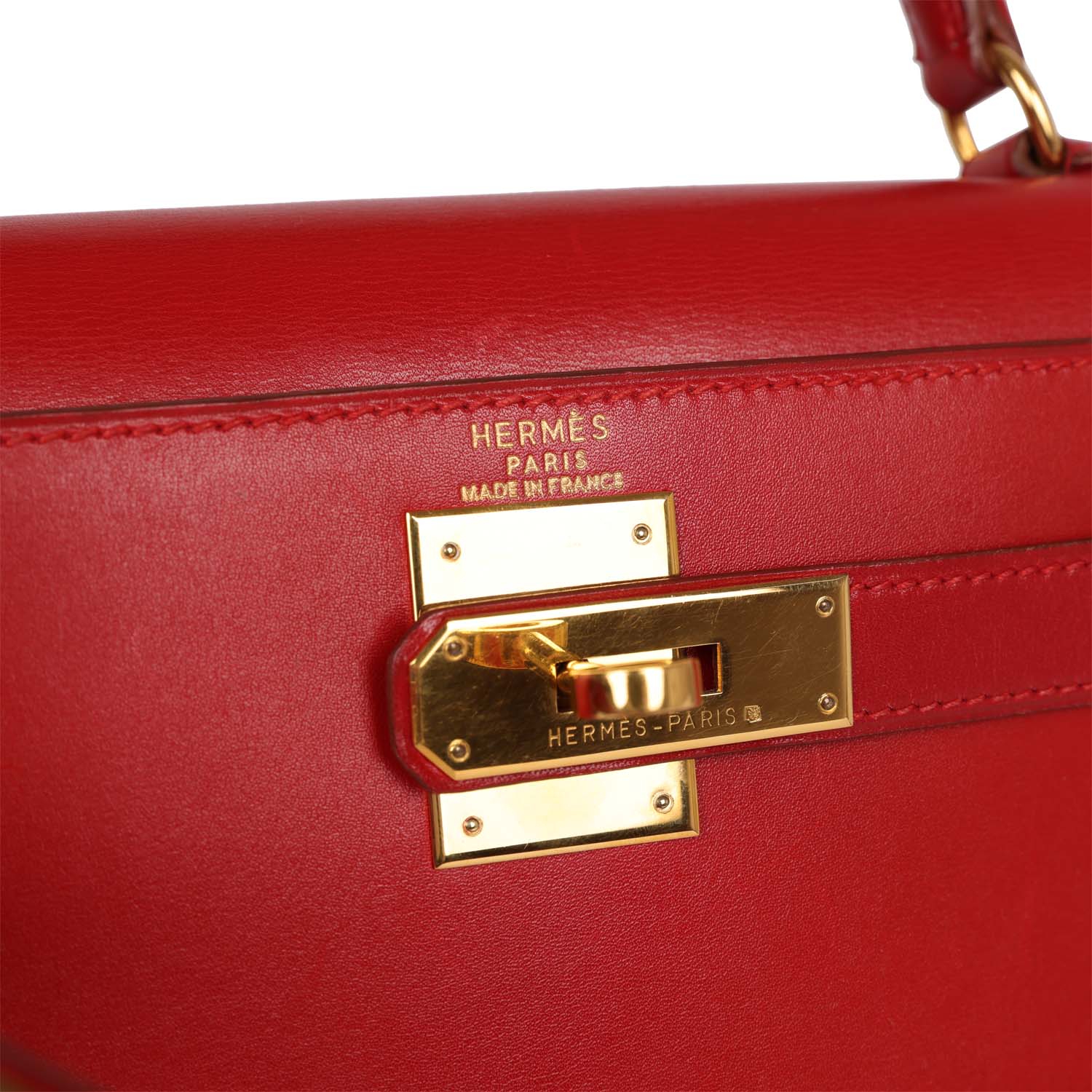New Hermes Kelly Sellier 28 Rouge Vif Box Gold Hardware
