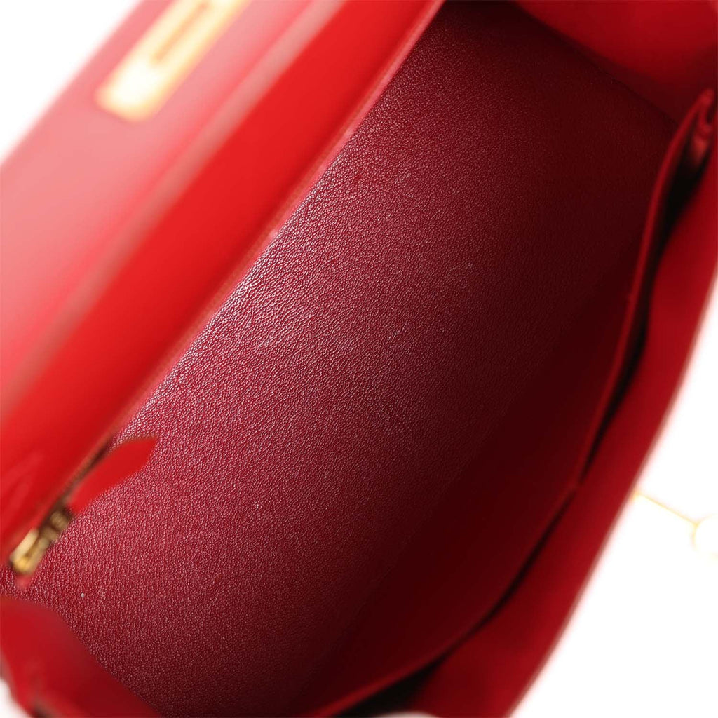 New Hermes Kelly Sellier 28 Rouge Vif Box Gold Hardware